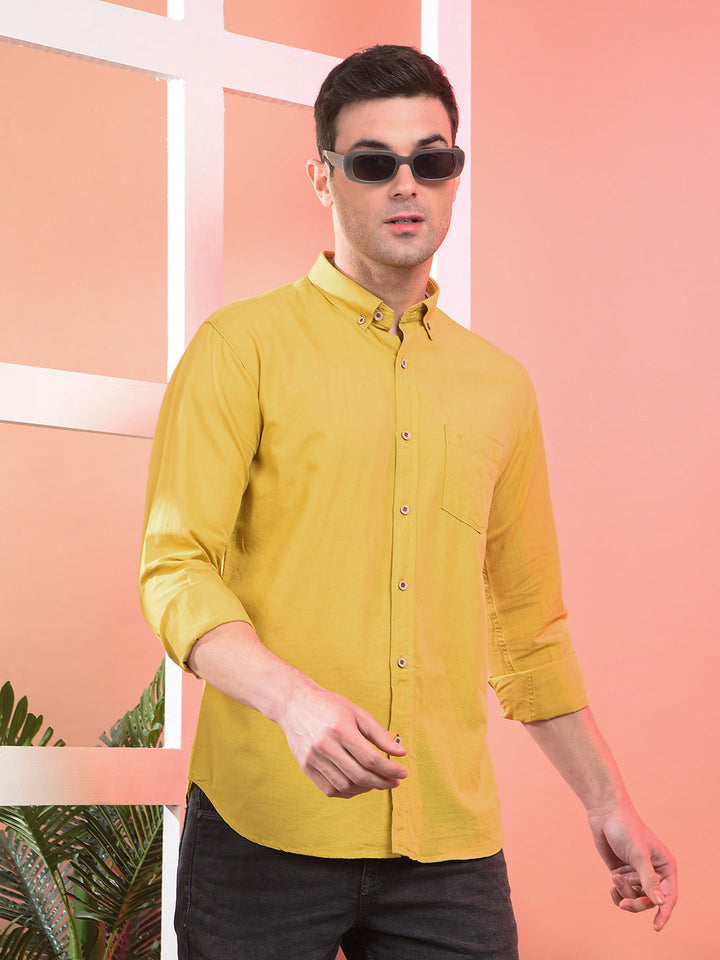 cobb solid mustard slim-fit button down casual shirt