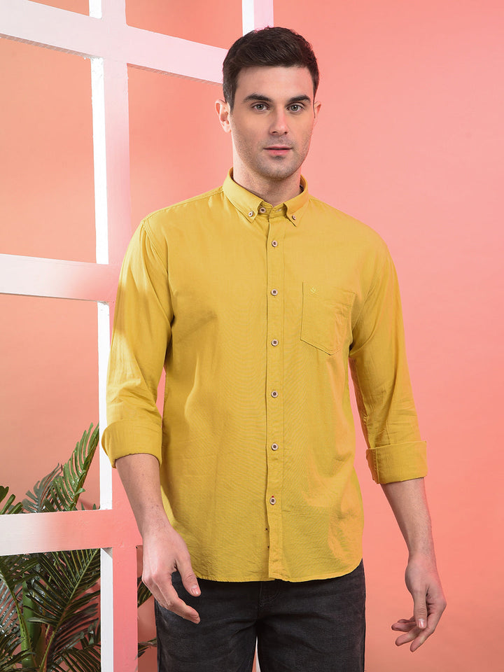 cobb solid mustard slim-fit button down casual shirt