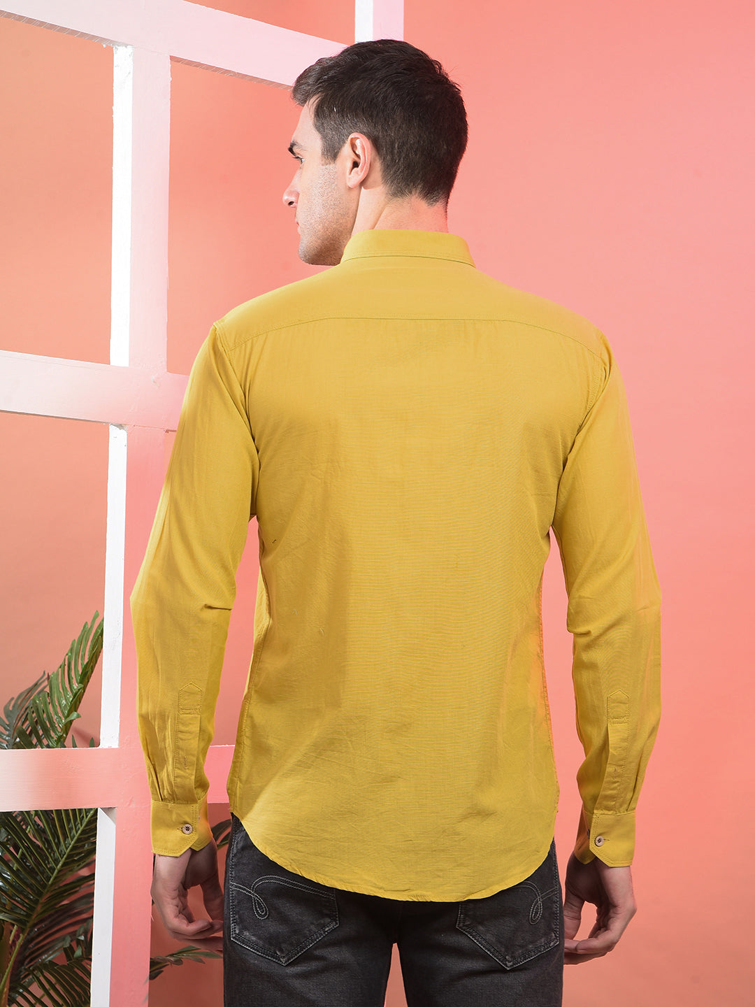 cobb solid mustard slim-fit button down casual shirt