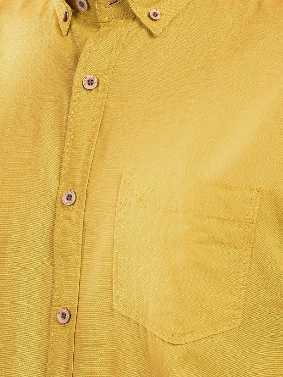 cobb solid mustard slim-fit button down casual shirt