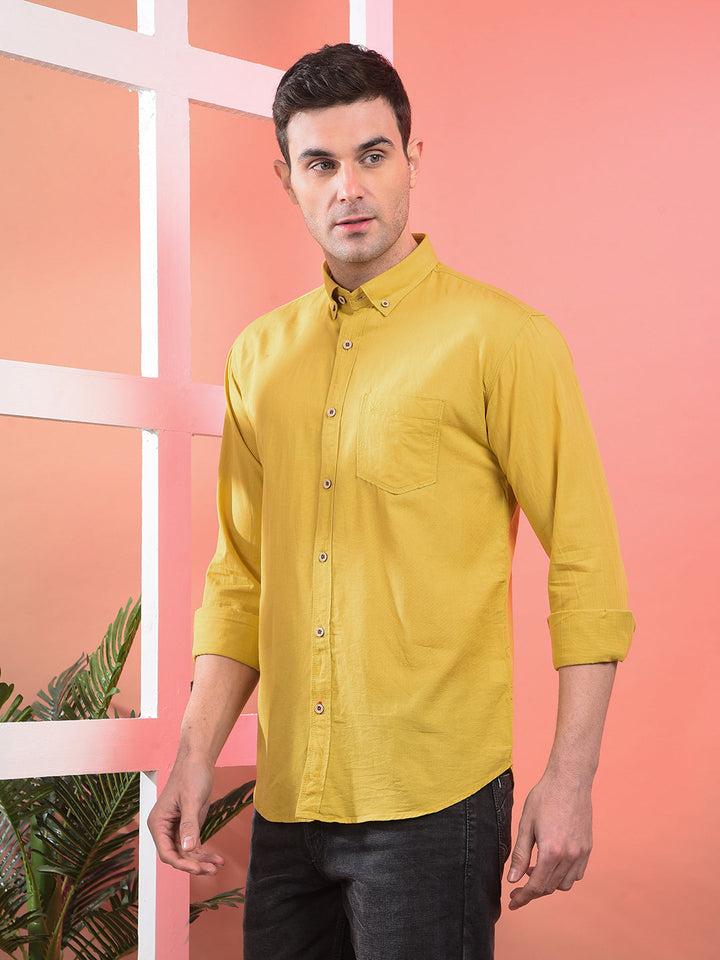 COBB SOLID MUSTARD SLIM-FIT BUTTON DOWN CASUAL SHIRT