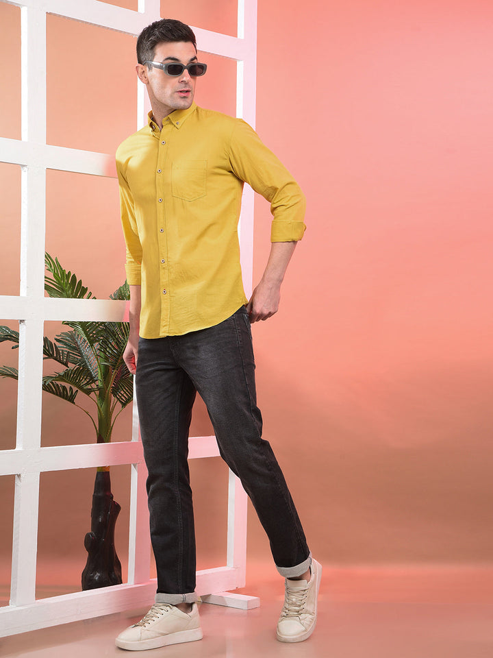 COBB SOLID MUSTARD SLIM-FIT BUTTON DOWN CASUAL SHIRT