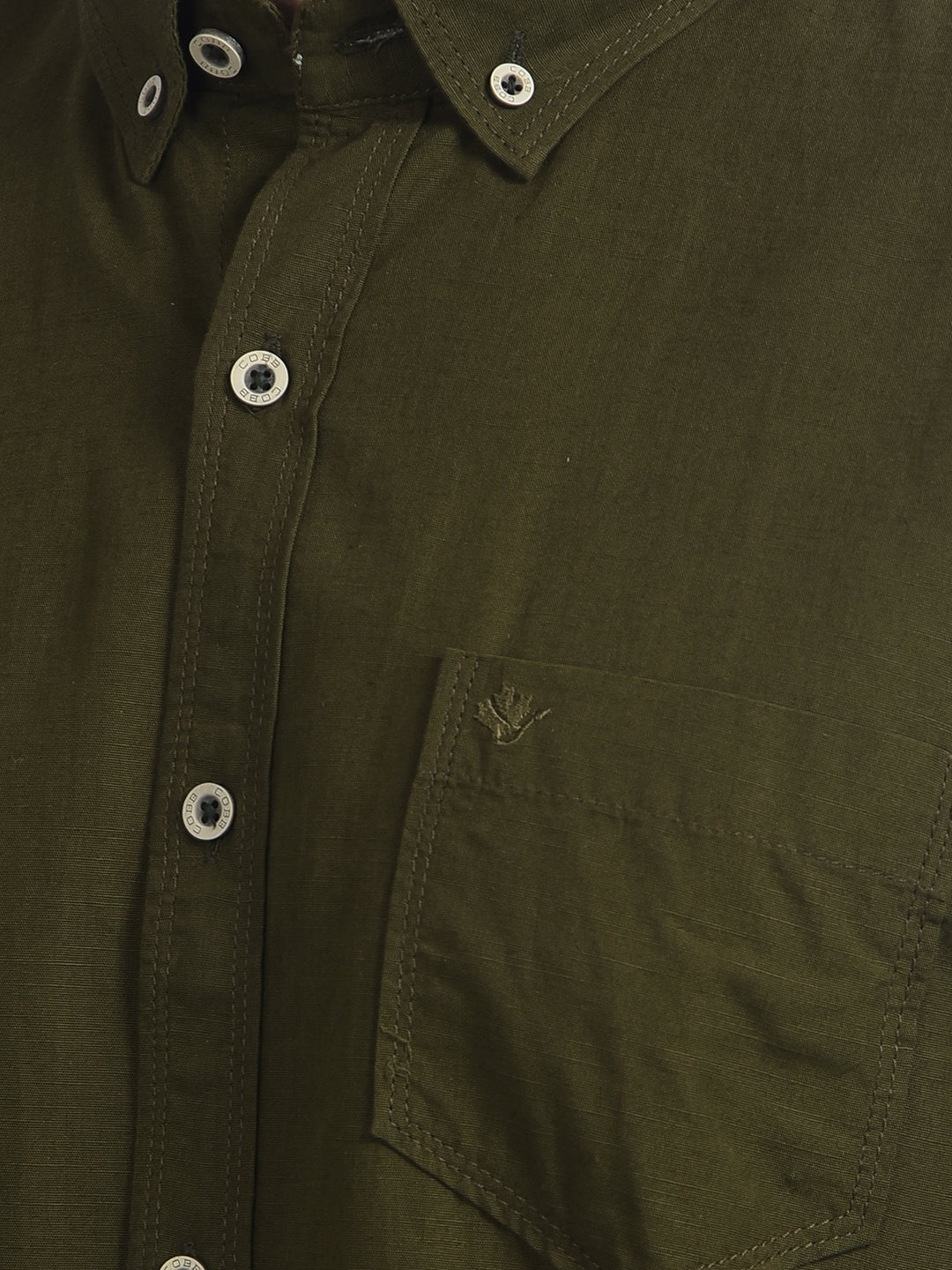 cobb solid olive slim-fit button down casual shirt