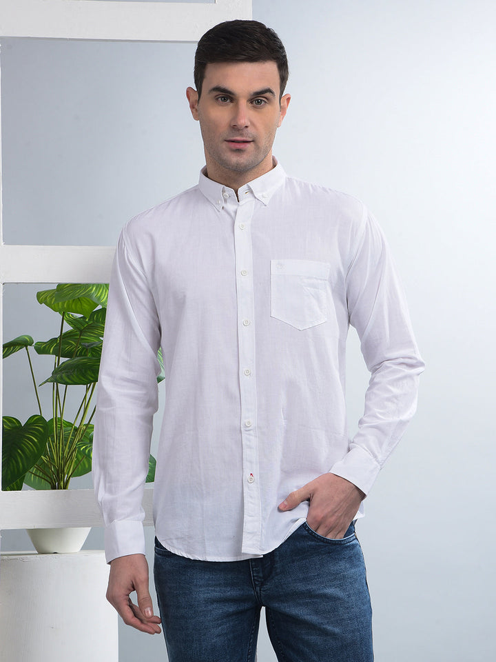 cobb solid white slim-fit button down casual shirt