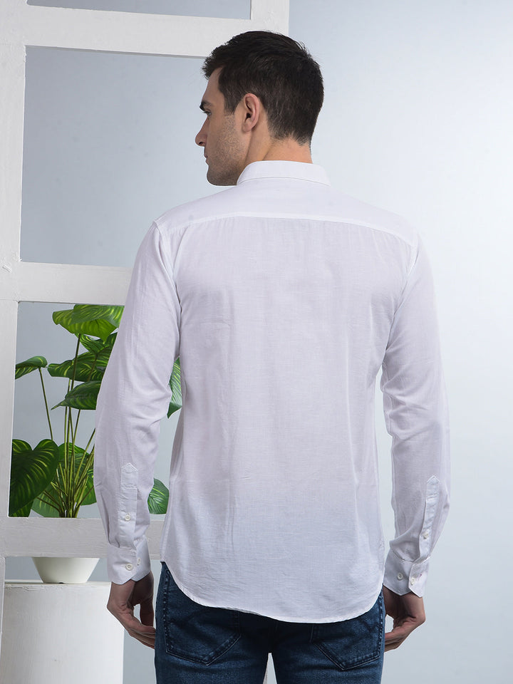 cobb solid white slim-fit button down casual shirt