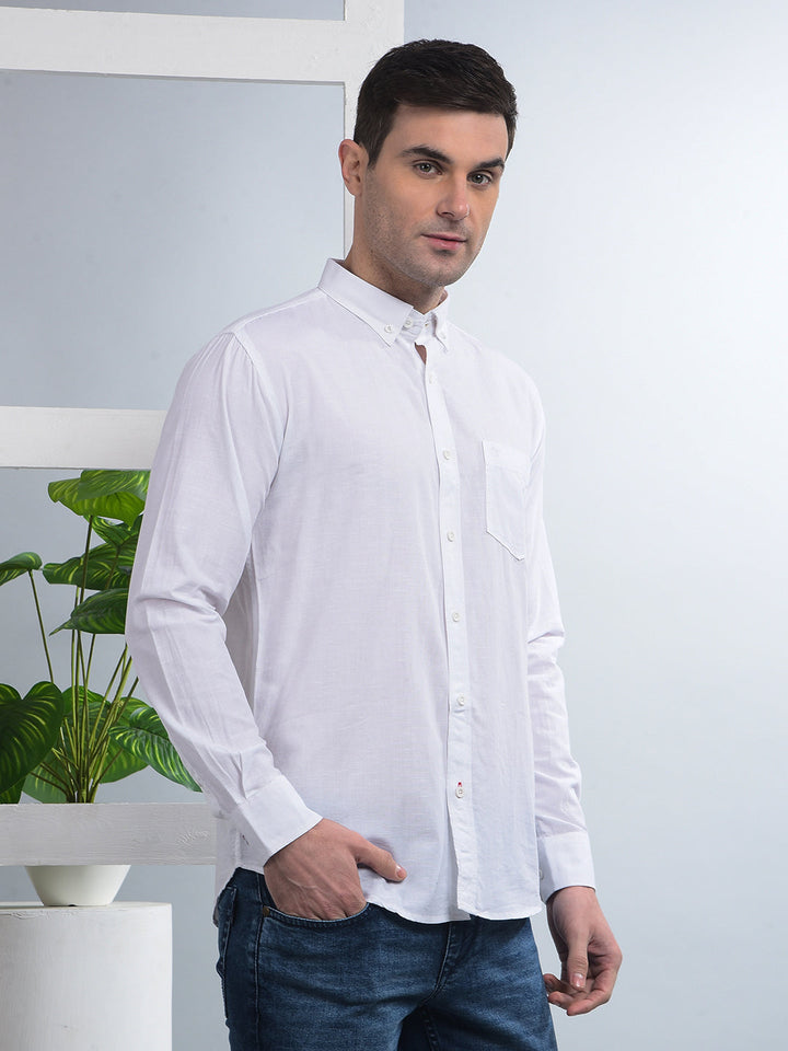 COBB SOLID WHITE SLIM-FIT BUTTON DOWN CASUAL SHIRT