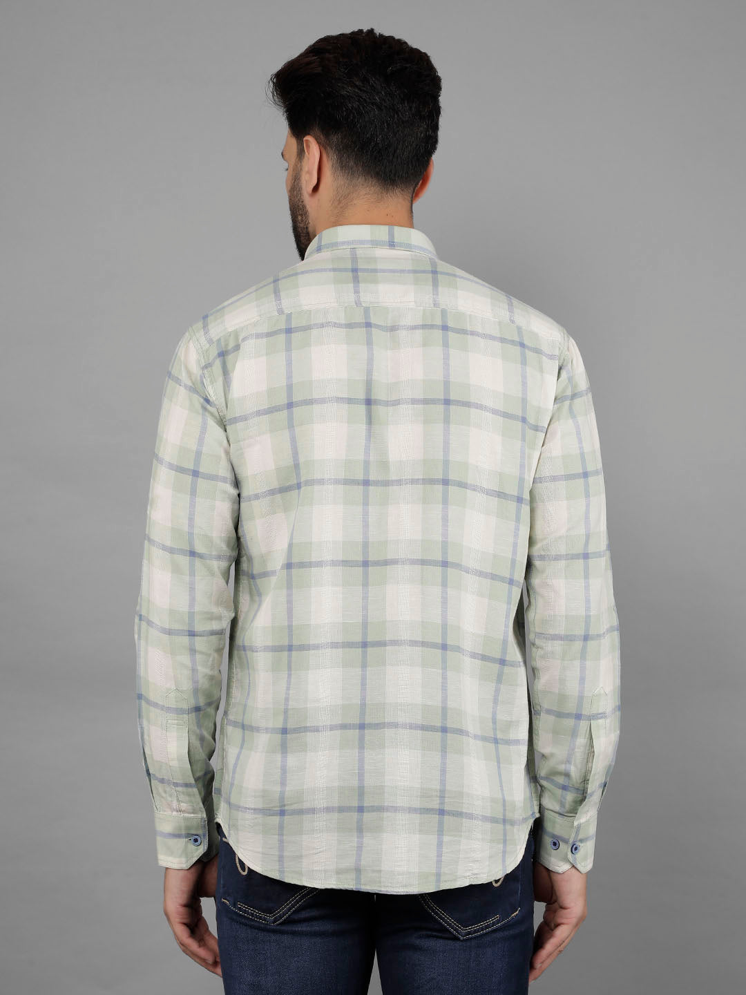 cobb light green checked slim-fit casual shirt