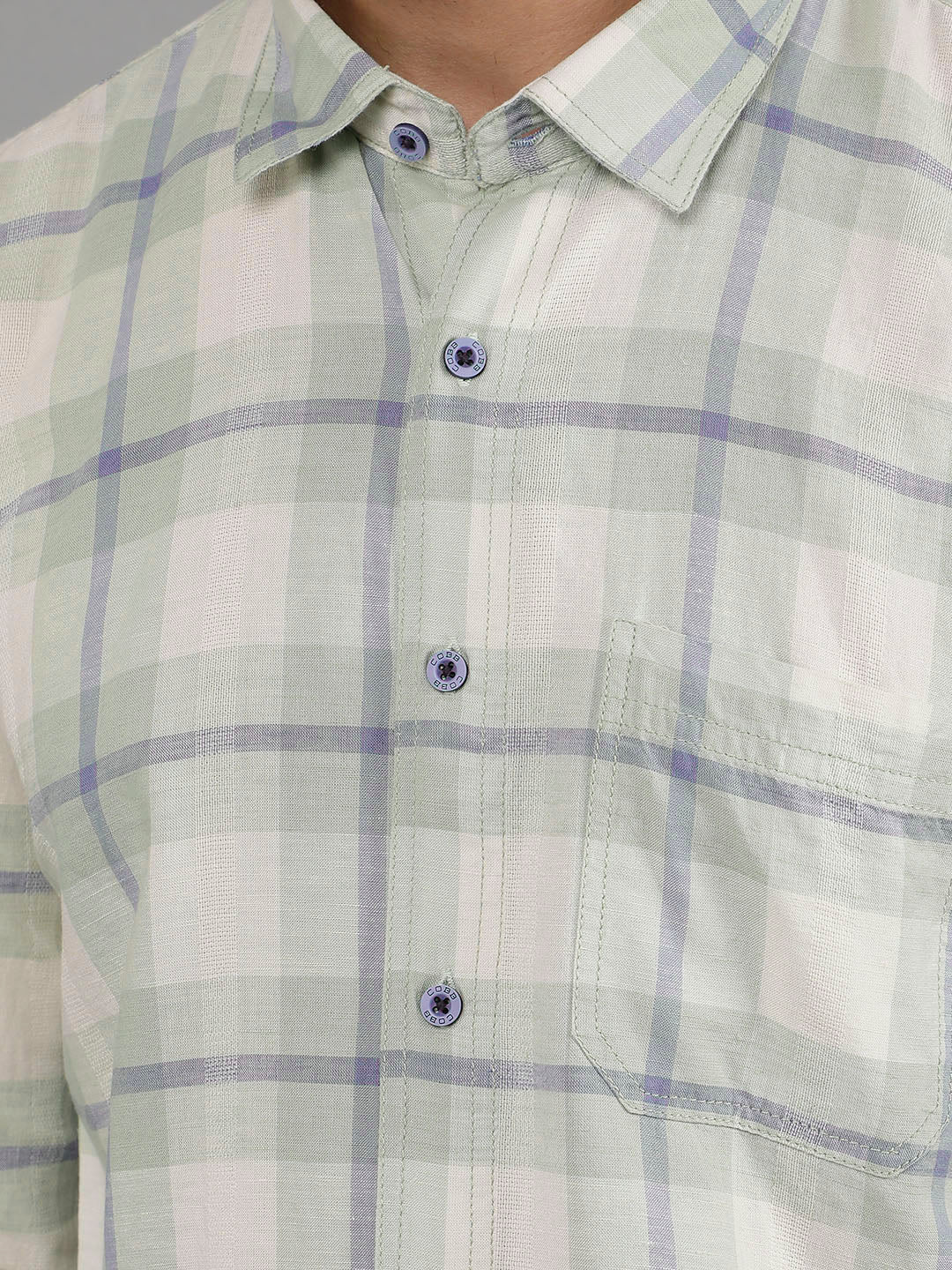 cobb light green checked slim-fit casual shirt