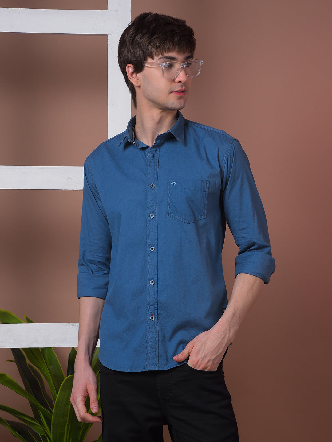 cobb solid cobalt blue slim-fit casual shirt