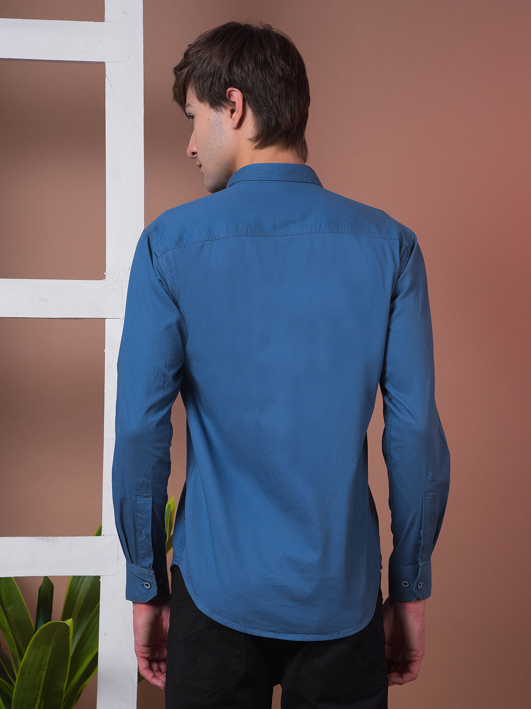 cobb solid cobalt blue slim-fit casual shirt