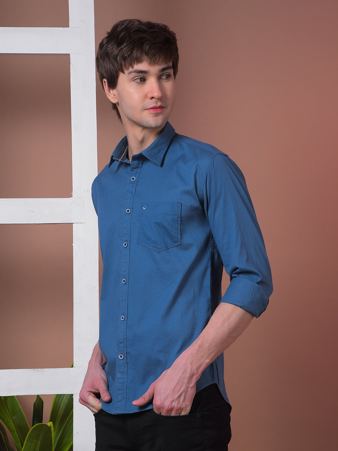 COBB SOLID COBALT BLUE SLIM-FIT CASUAL SHIRT
