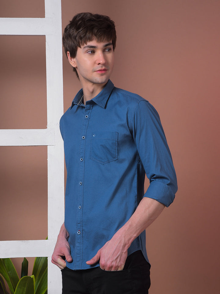 COBB SOLID COBALT BLUE SLIM-FIT CASUAL SHIRT