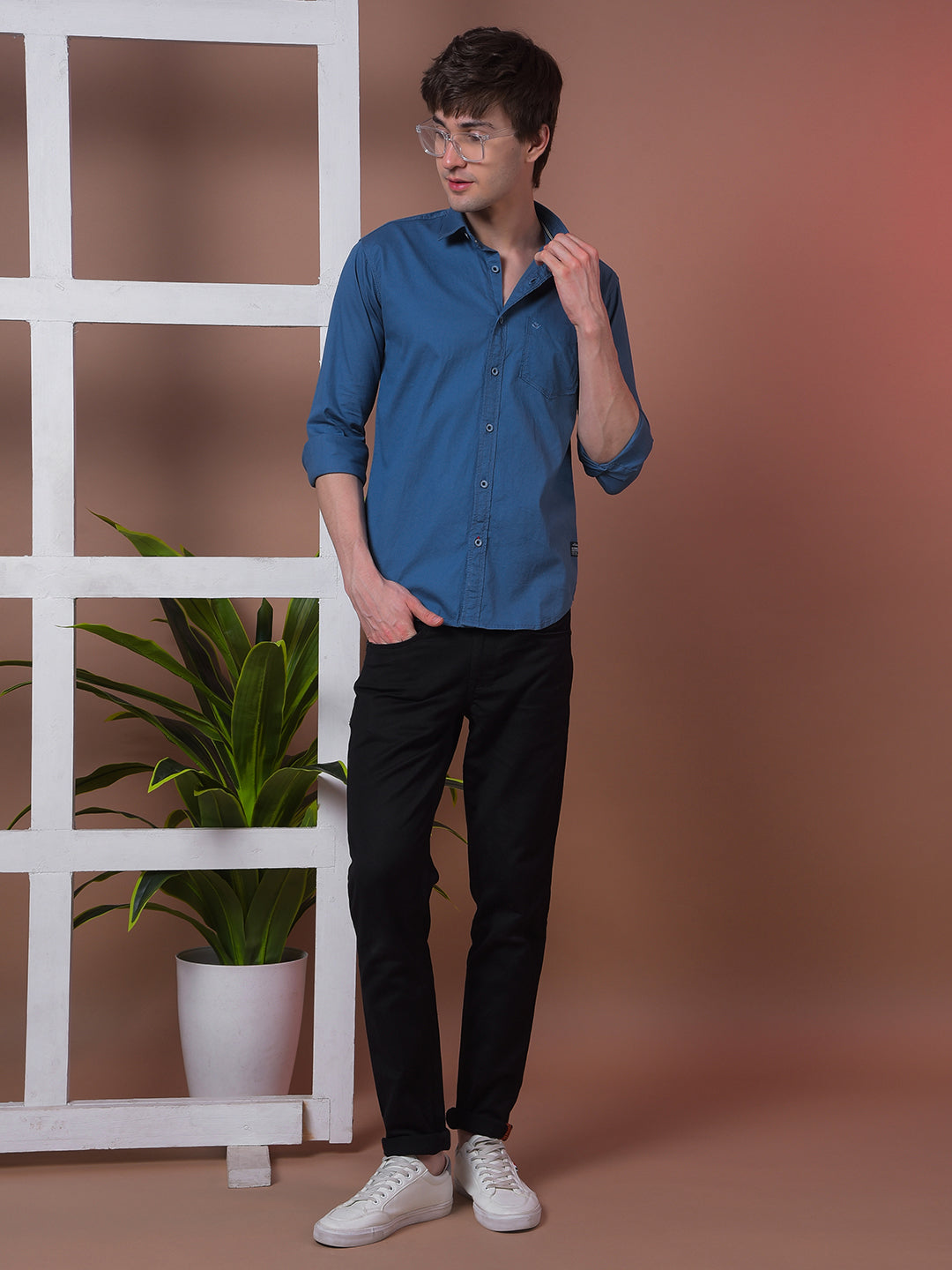 COBB SOLID COBALT BLUE SLIM-FIT CASUAL SHIRT