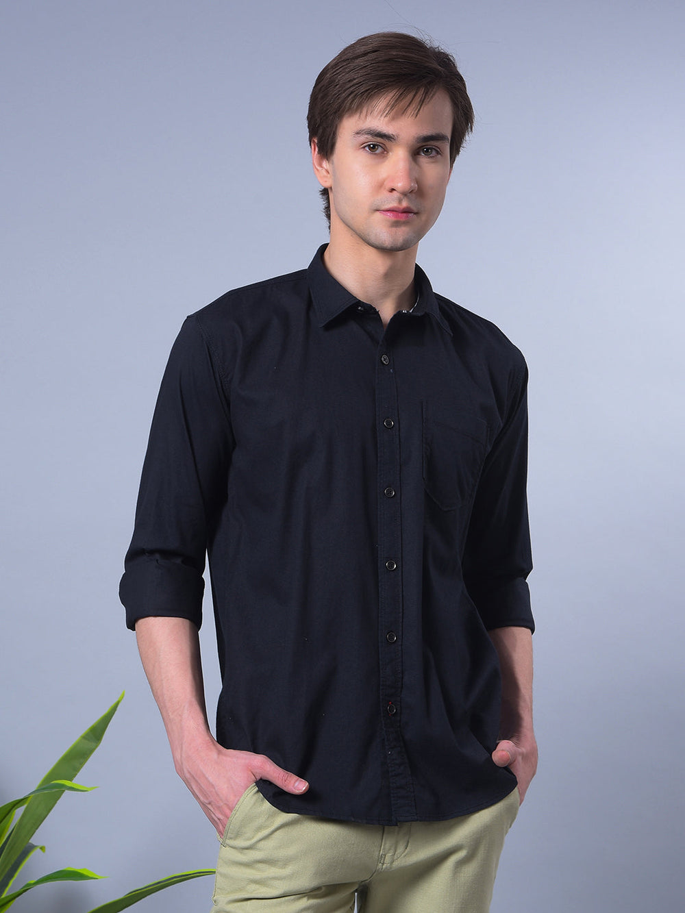 cobb solid black slim-fit casual shirt