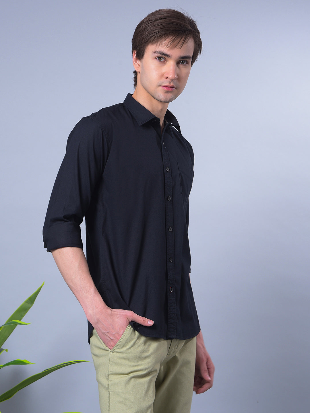 COBB SOLID BLACK SLIM-FIT CASUAL SHIRT