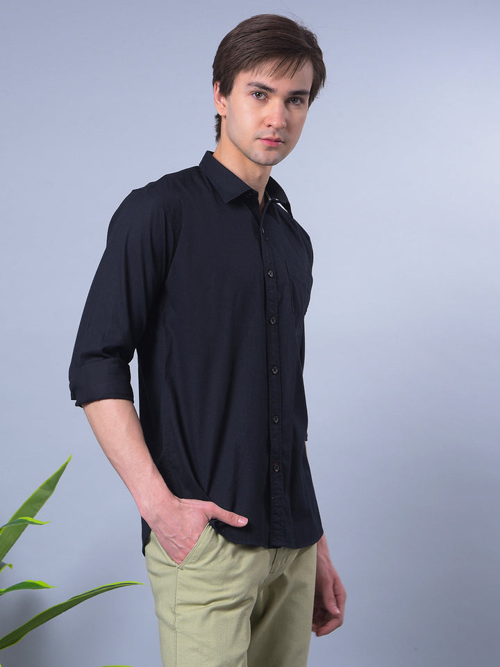 COBB SOLID BLACK SLIM-FIT CASUAL SHIRT