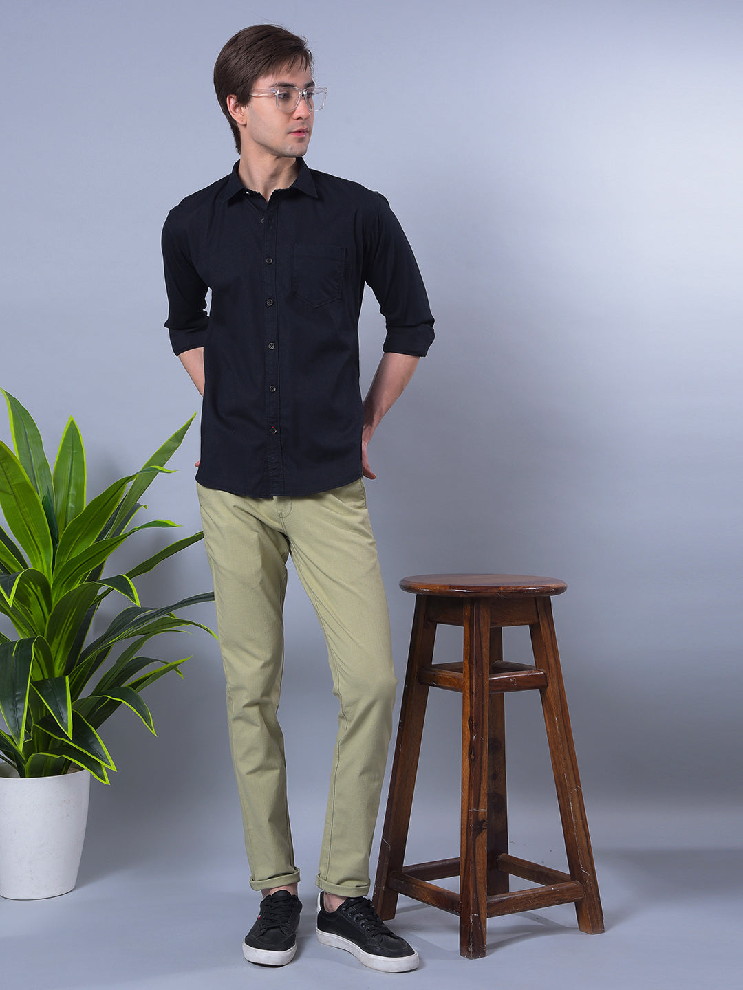COBB SOLID BLACK SLIM-FIT CASUAL SHIRT