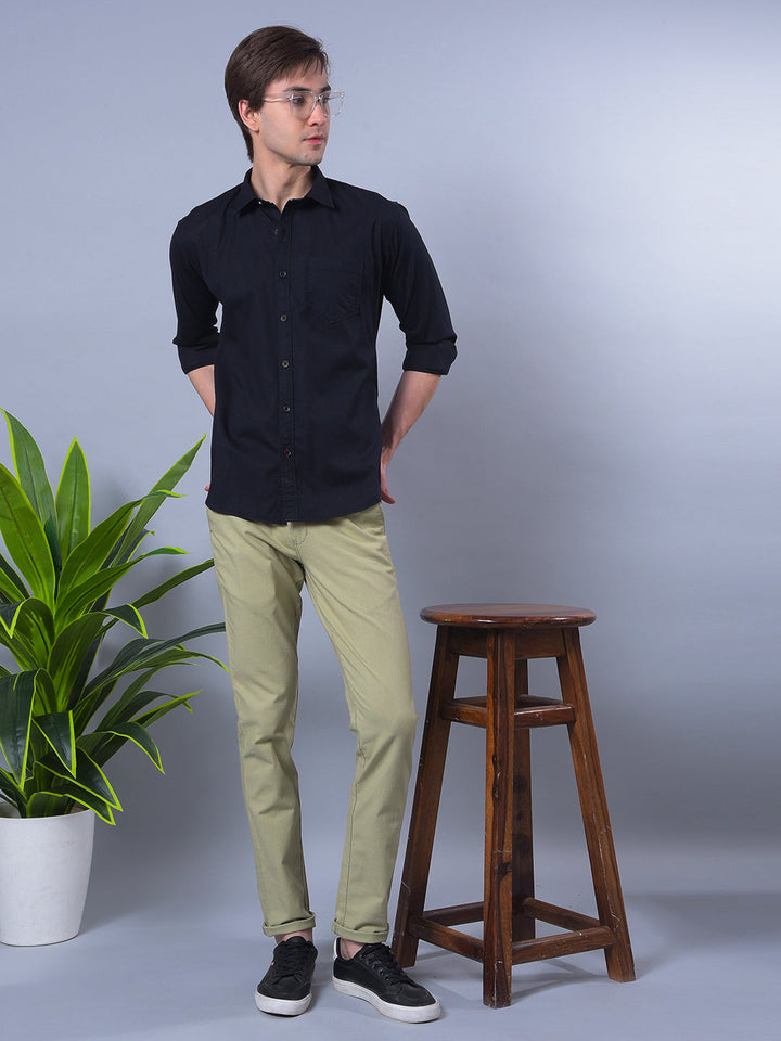 COBB SOLID BLACK SLIM-FIT CASUAL SHIRT