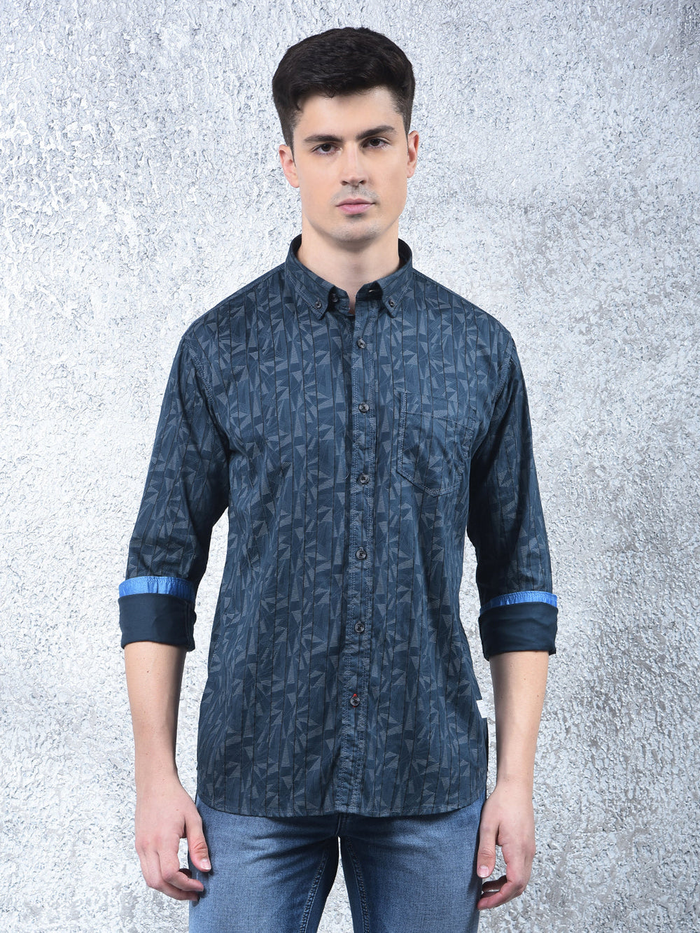 cobb teal blue printed casual shirt