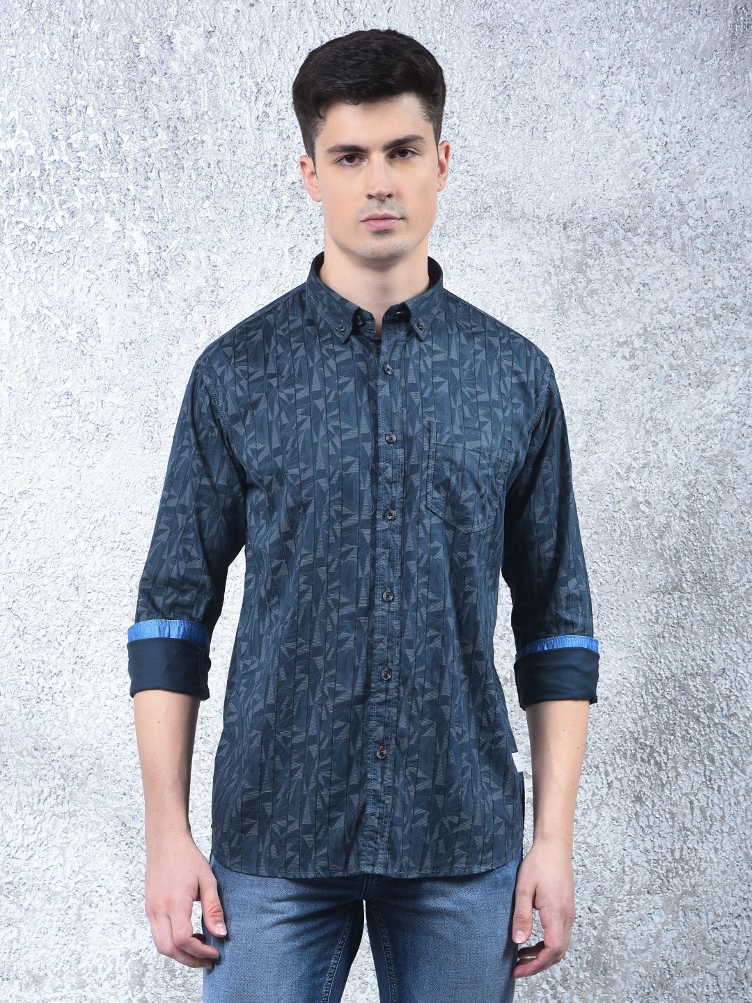 cobb teal blue printed casual shirt