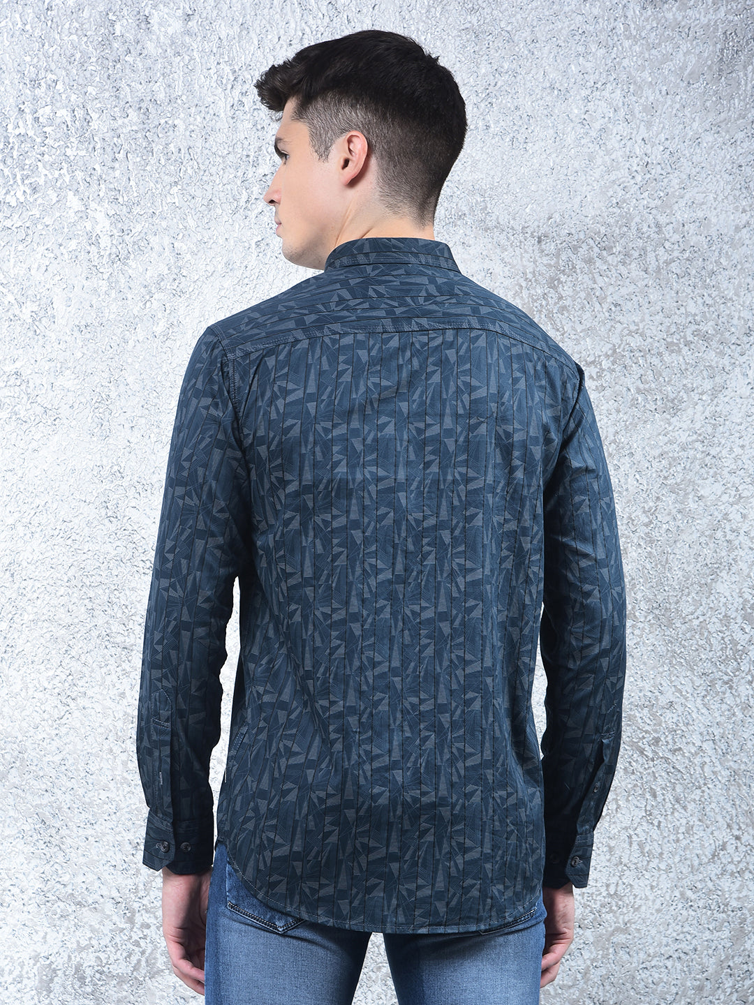 cobb teal blue printed casual shirt