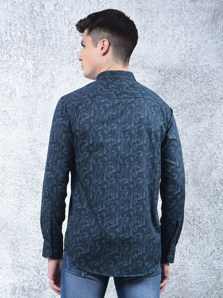 cobb teal blue printed casual shirt