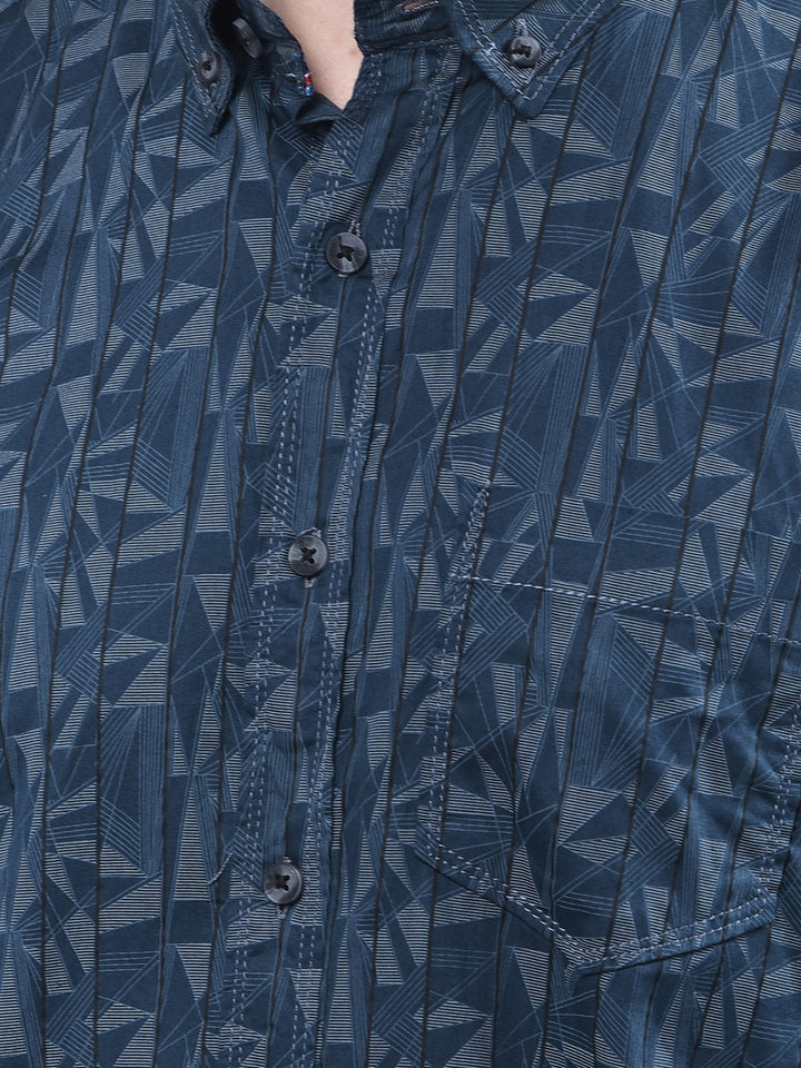 cobb teal blue printed casual shirt