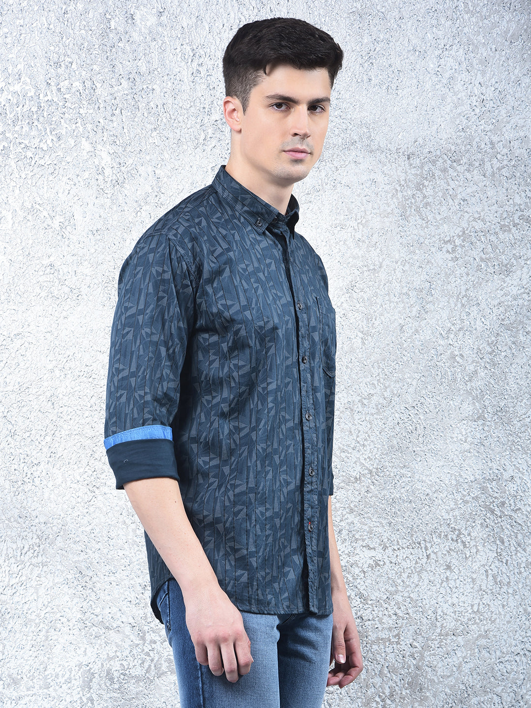 COBB TEAL BLUE PRINTED CASUAL SHIRT