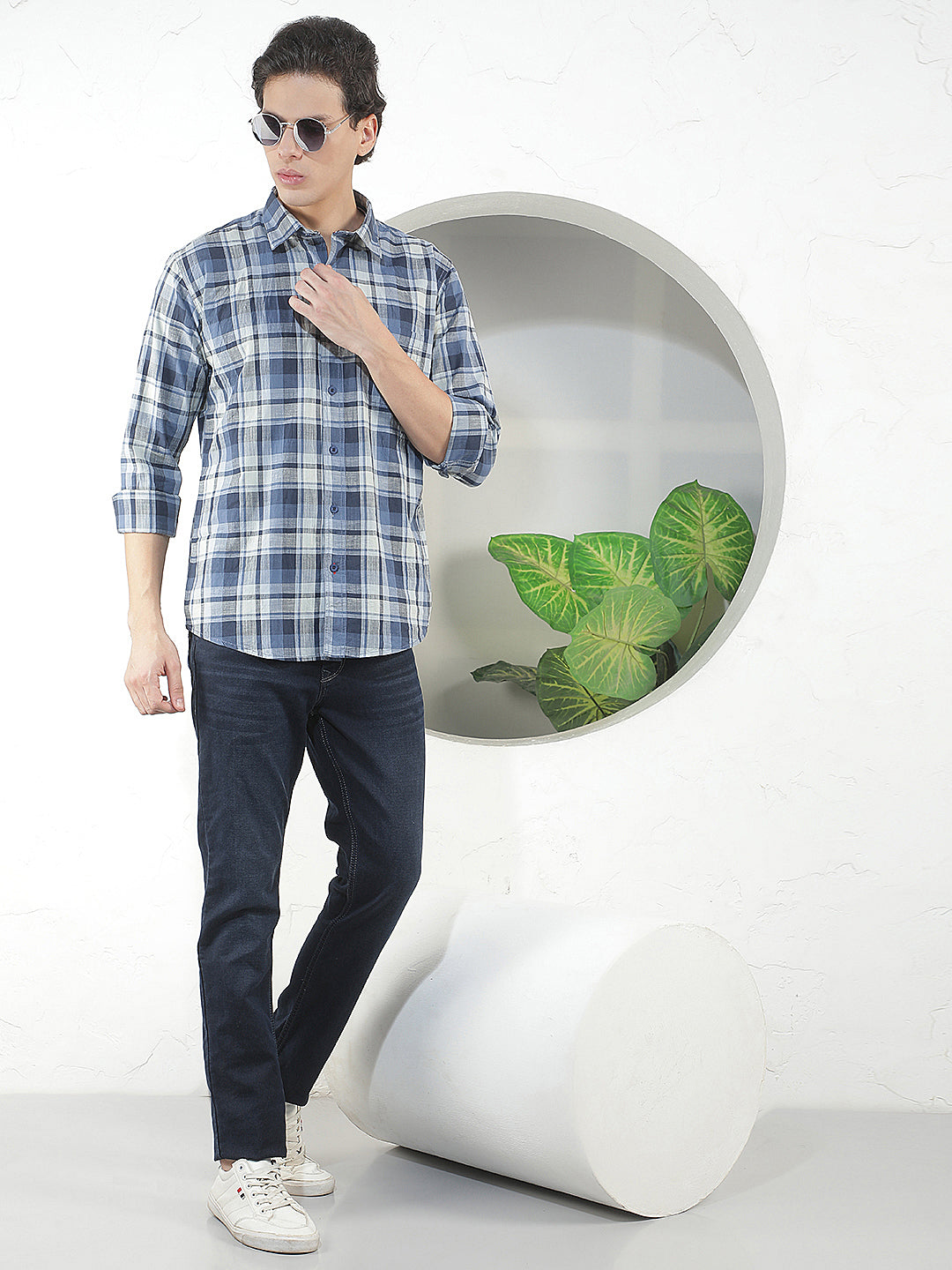 BLUE CHECKED SLIM-FIT CASUAL SHIRT