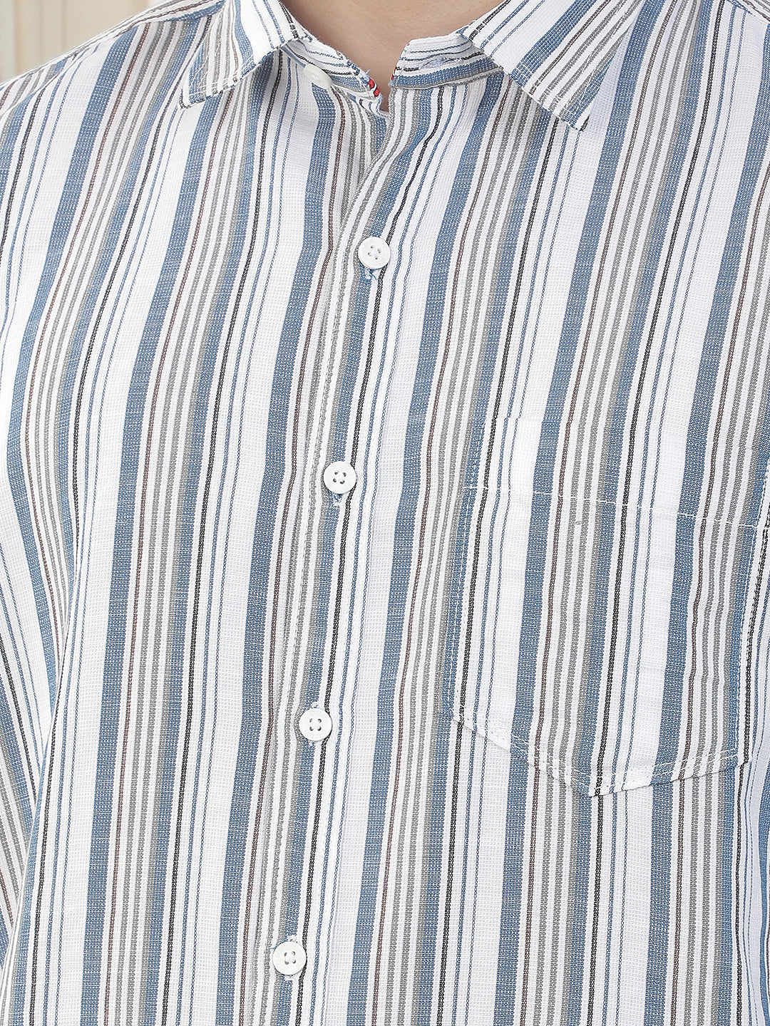 blue striped slim-fit casual shirt