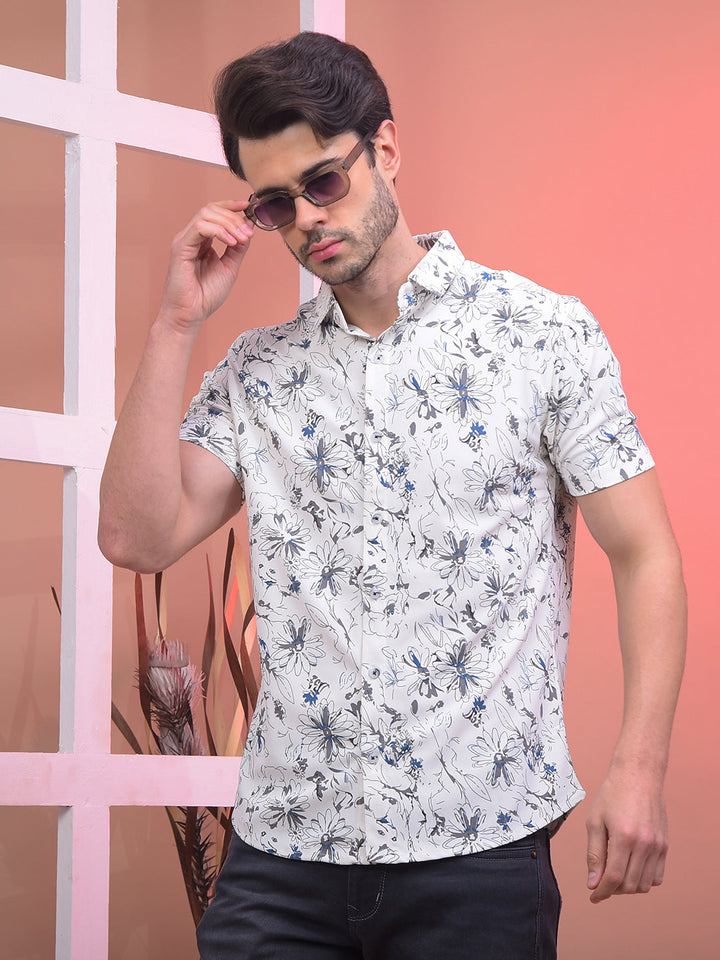 cobb off white printed half-sleeve casual shirt