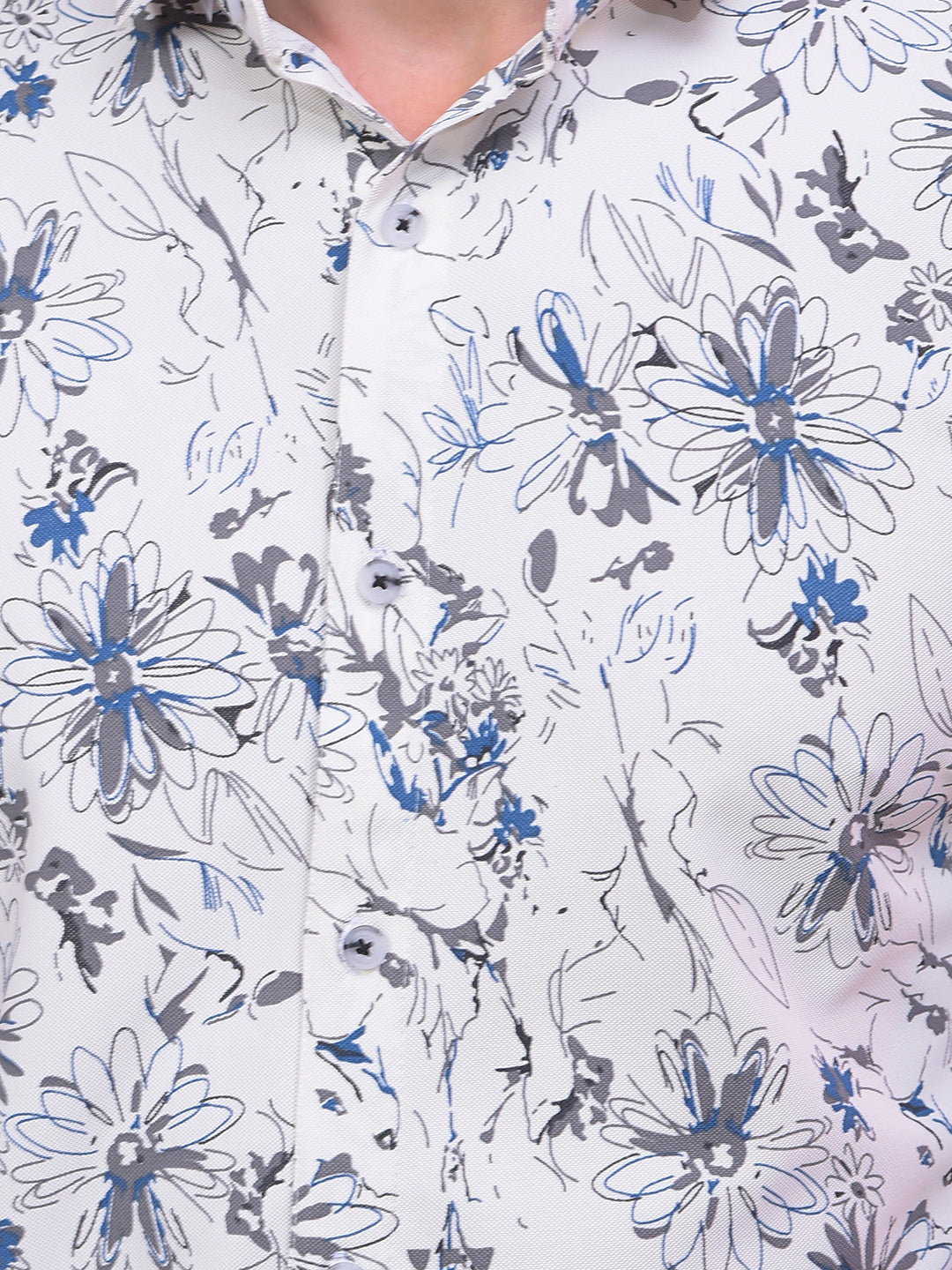 cobb off white printed half-sleeve casual shirt