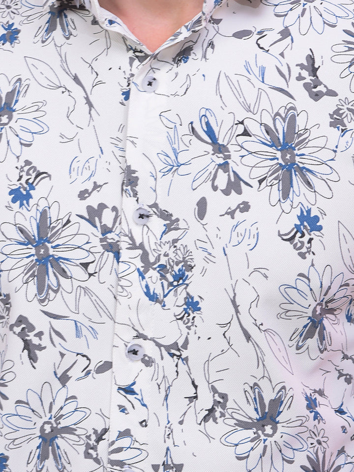 cobb off white printed half-sleeve casual shirt