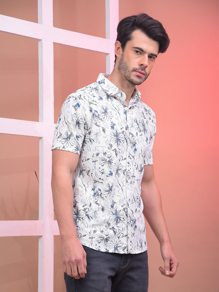 COBB OFF WHITE PRINTED HALF-SLEEVE CASUAL SHIRT