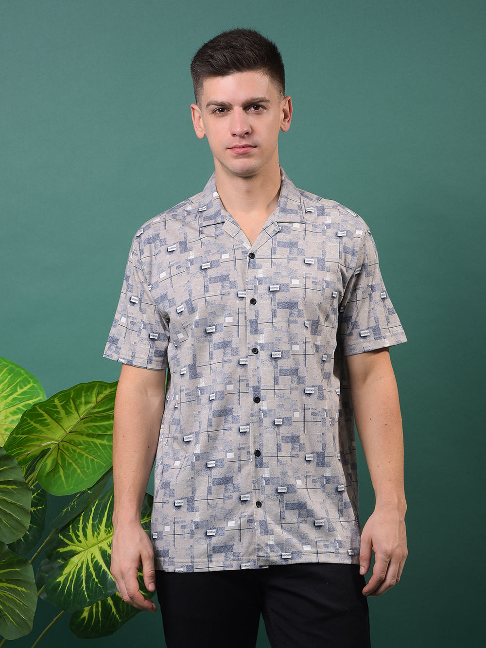 cobb beige printed half-sleeve casual shirt