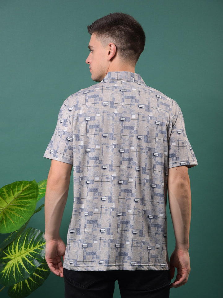 cobb beige printed half-sleeve casual shirt