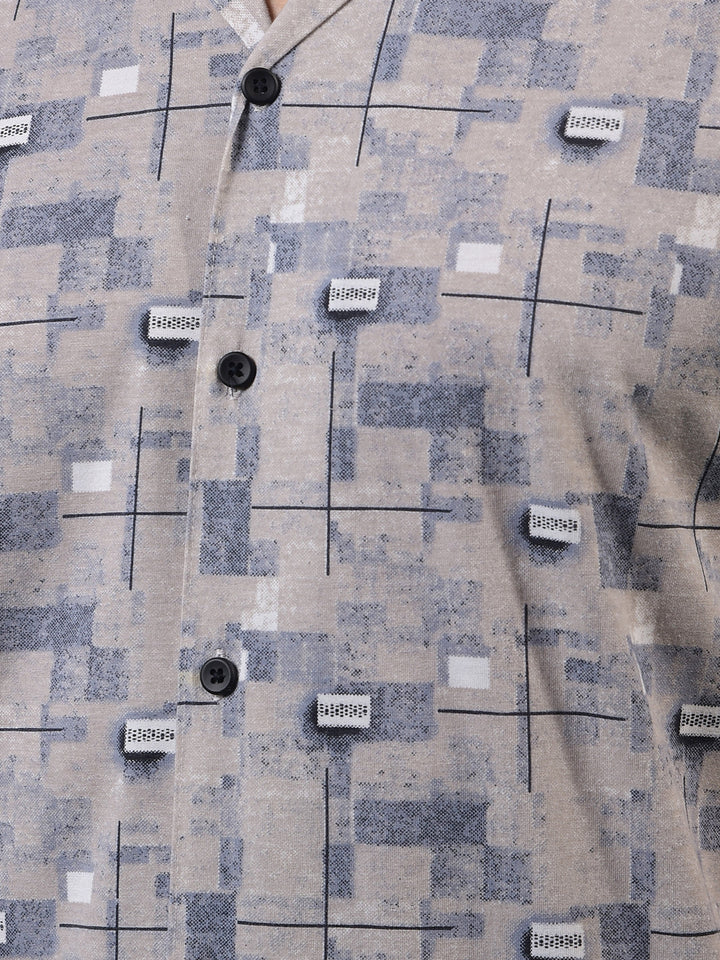 cobb beige printed half-sleeve casual shirt