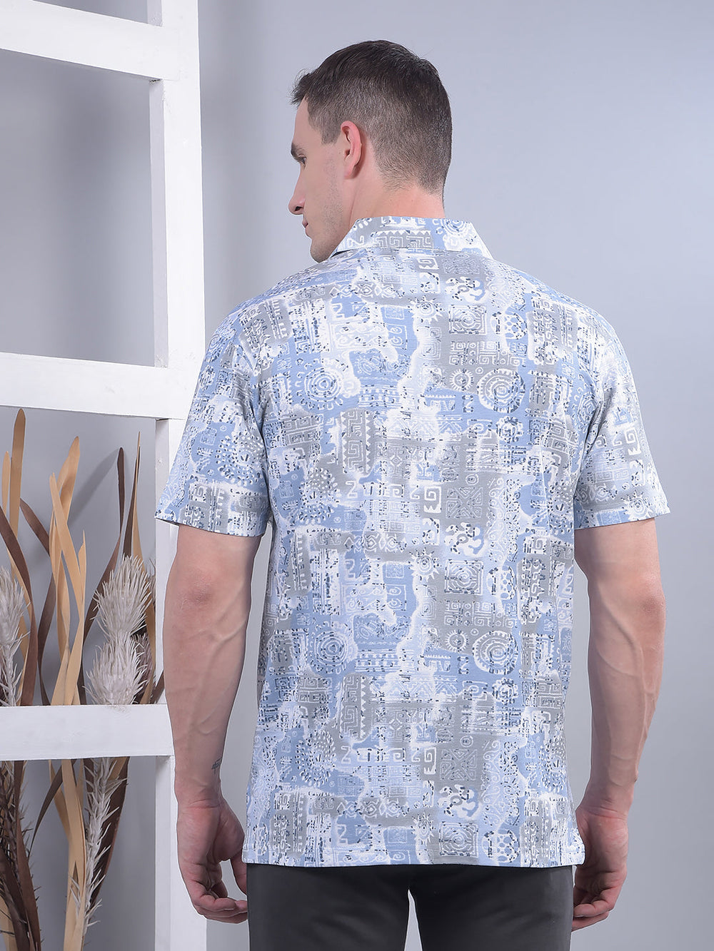 cobb sky blue printed half-sleeve casual shirt
