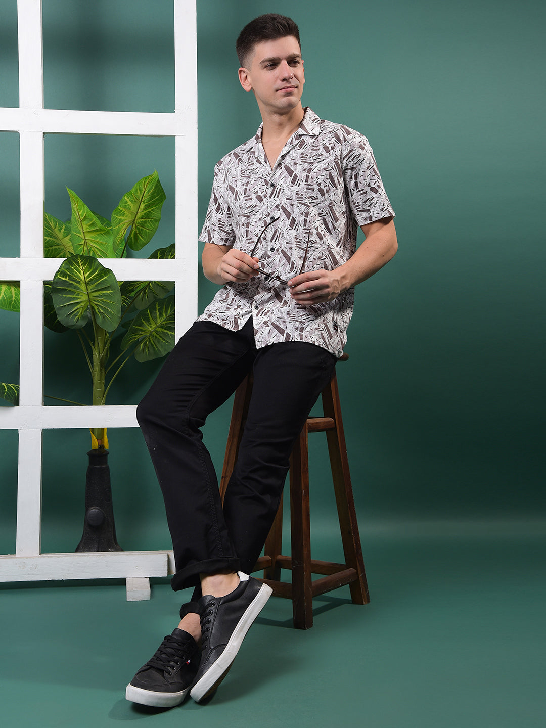 COBB COFFEE PRINTED HALF-SLEEVE CASUAL SHIRT