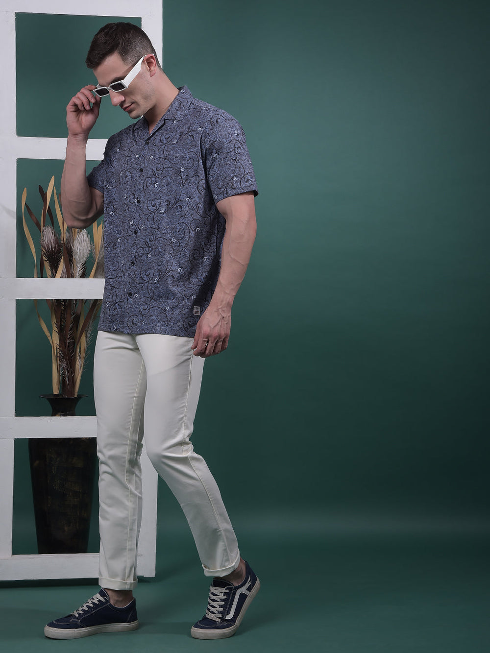 cobb blue printed half-sleeve casual shirt
