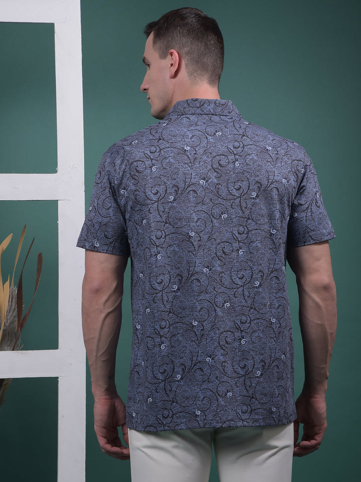 cobb blue printed half-sleeve casual shirt