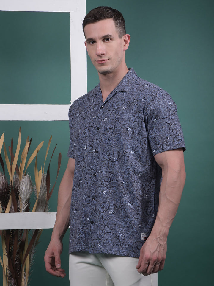 COBB BLUE PRINTED HALF-SLEEVE CASUAL SHIRT