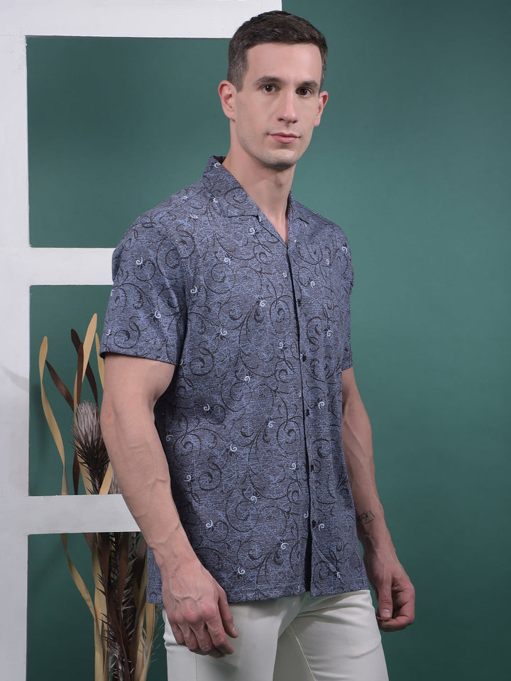 COBB BLUE PRINTED HALF-SLEEVE CASUAL SHIRT