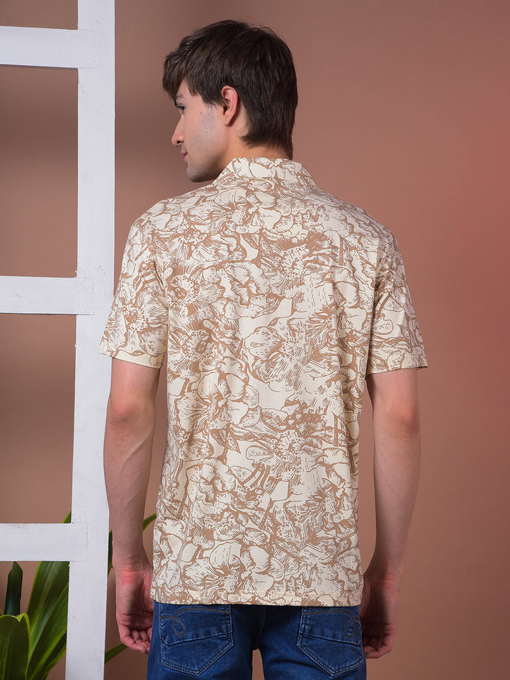 cobb beige printed half-sleeve casual shirt