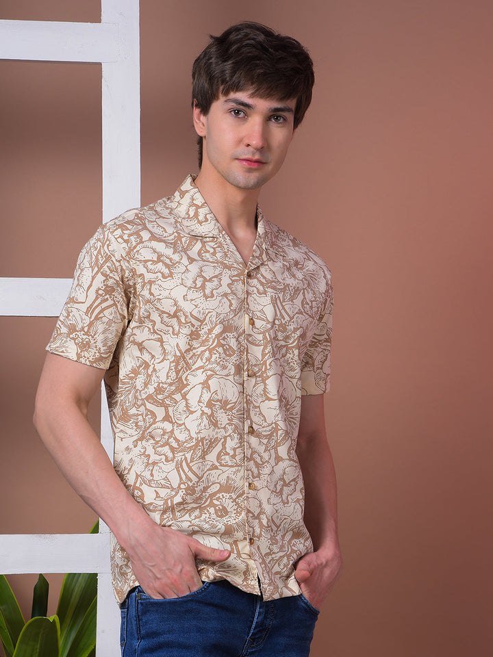 COBB BEIGE PRINTED HALF-SLEEVE CASUAL SHIRT