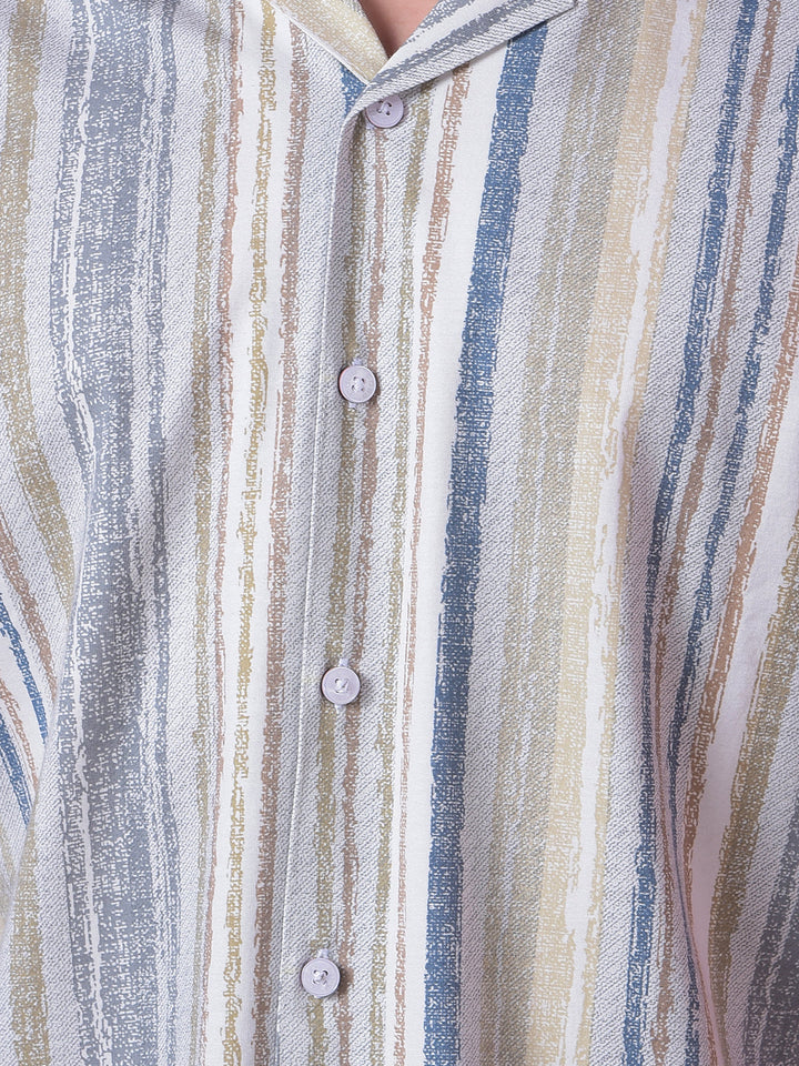 cobb off white striped half-sleeve casual shirt
