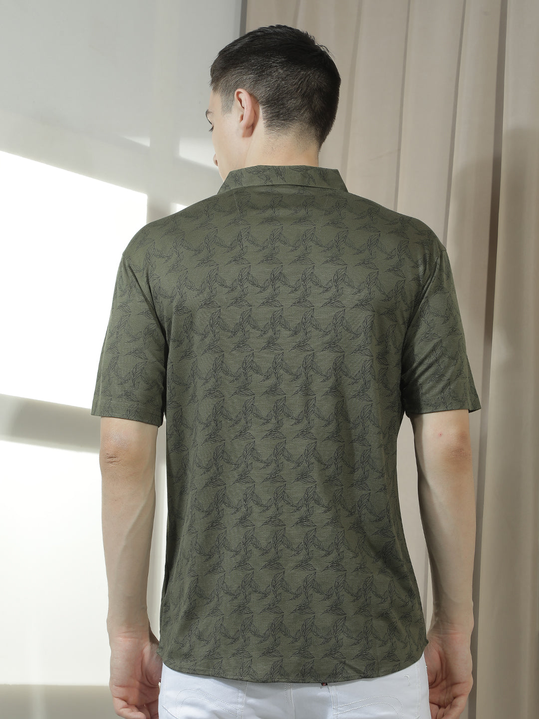 cobb olive printed half-sleeve casual shirt