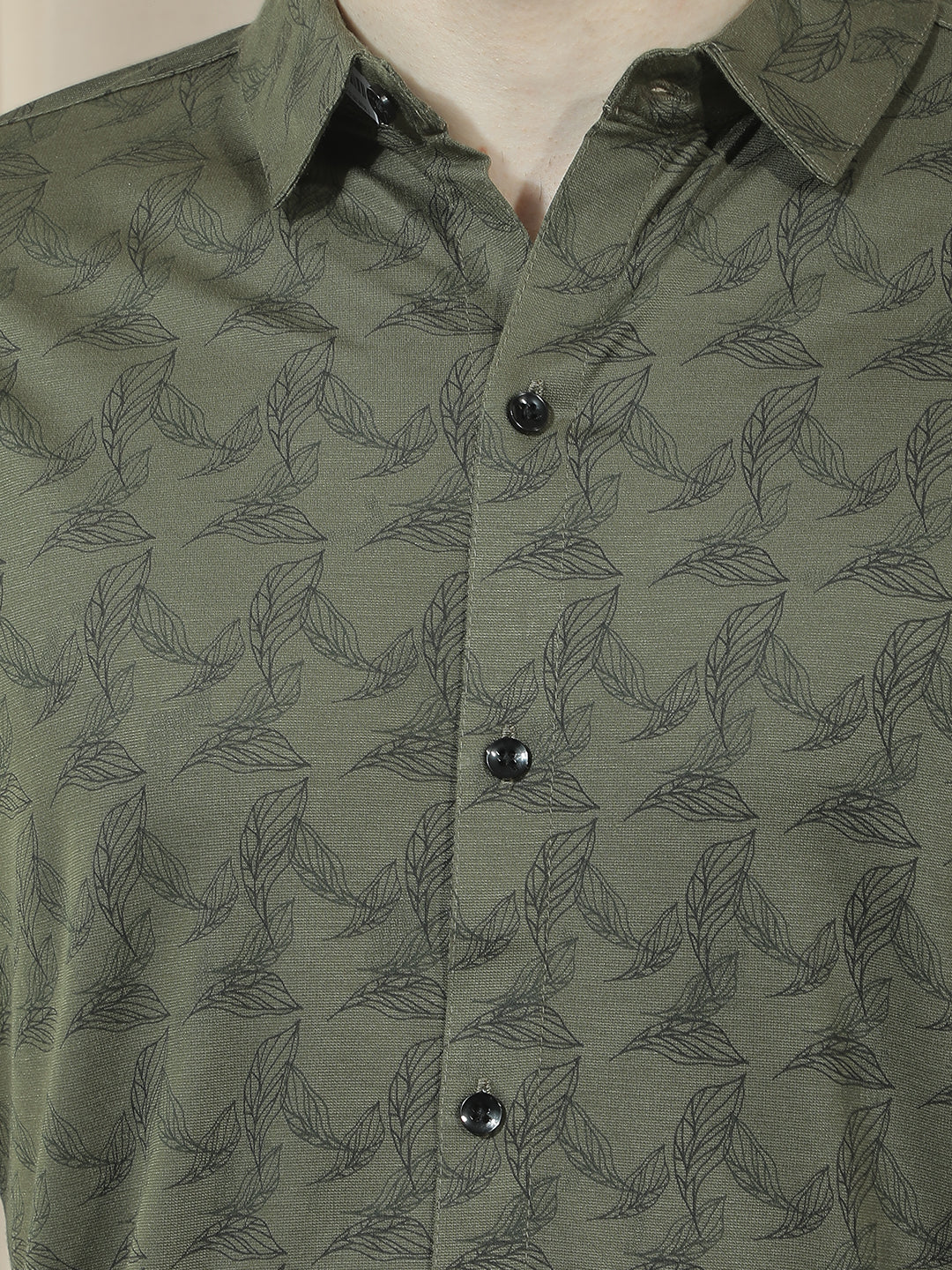 COBB OLIVE PRINTED HALF-SLEEVE CASUAL SHIRT