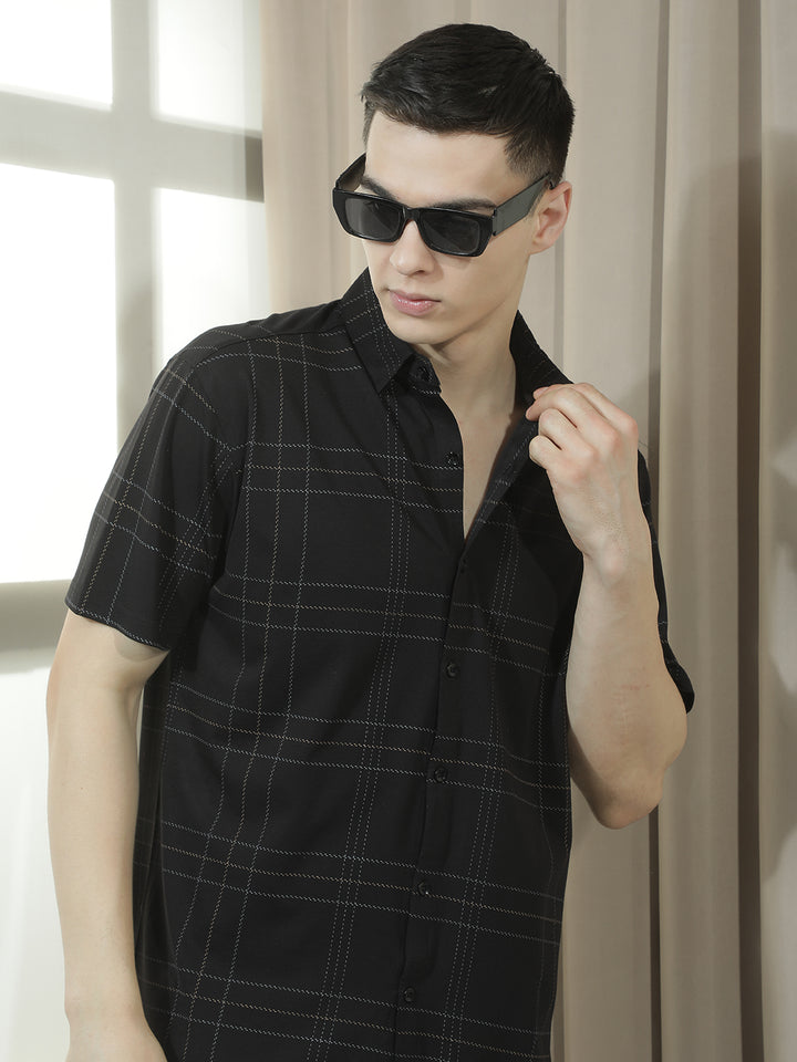 cobb black checked half-sleeve casual shirt