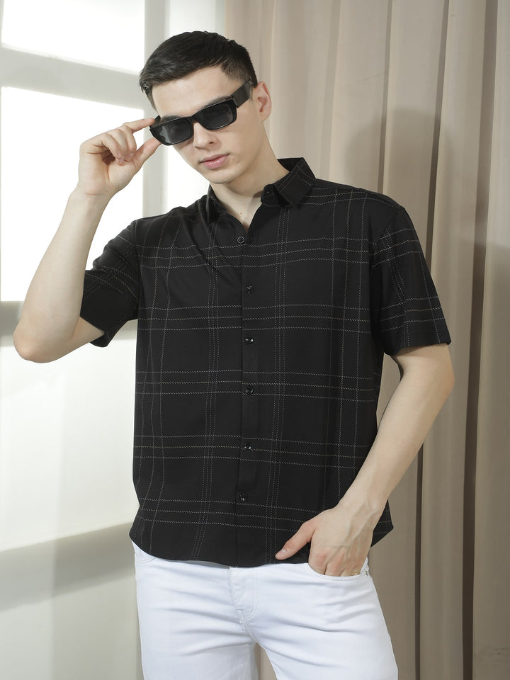 cobb black checked half-sleeve casual shirt